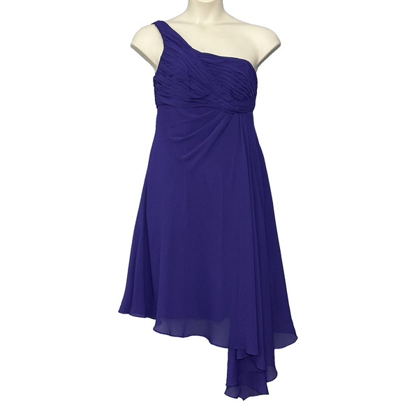 Davids Bridal Womens Dress 12 Regency Purple‎ Crinkle Chiffon One Shoulder Party - Picture 1 of 16